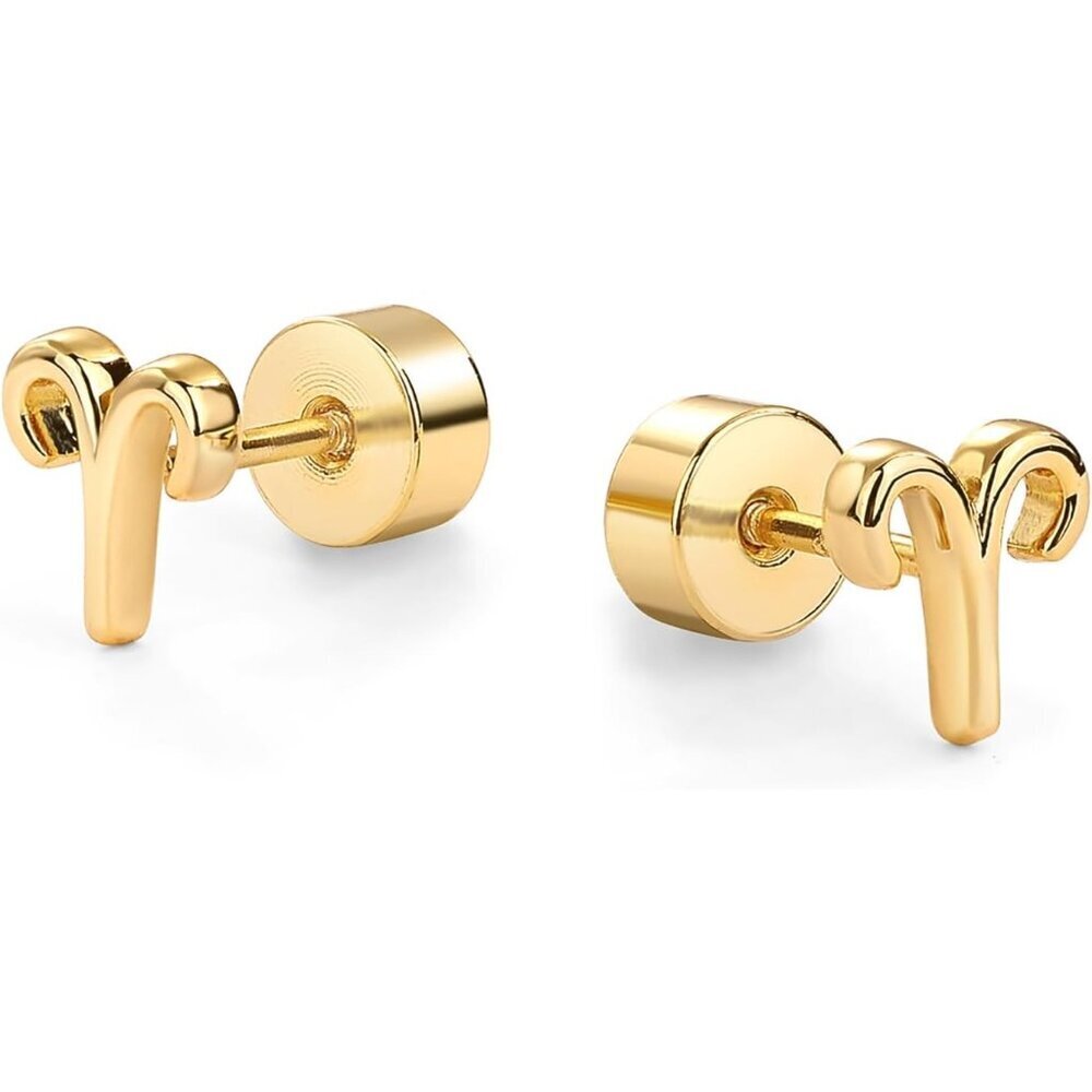 14K Gold Plated Sterling Silver Zodiac Earring Studs Women Gift - Picture 3 of 6
